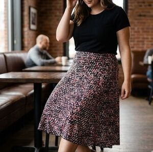 Premise Black Floral Midi Skirt Size M Pink White Stretch Pencil Skirt